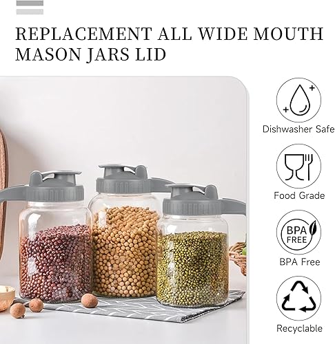 Miniatura 7 de Tapa de boquilla para tarros de boca ancha, tapa hermética con asa, a prueba de fugas y duradera, paquete de 2