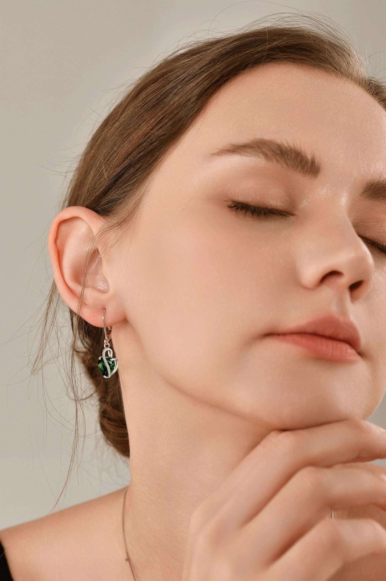 YL Boucles d'oreilles Cœur Argent 925 taillé 12 Pierres de Naissance Oxyde de Zirconium Bijoux pour Femme