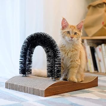 FUKUMARU Cat Self Groomer, 2.0 Version Cat Arch Face Scratcher with Scratcher Pad, Cats Back Grooming Massager Toy Brush for Indoor Kitten and Small Dog | Cat Back Grooming Massager Toy Brush for Indoor Kitten and Small Dog, Durable Cat Scratching Pad Included