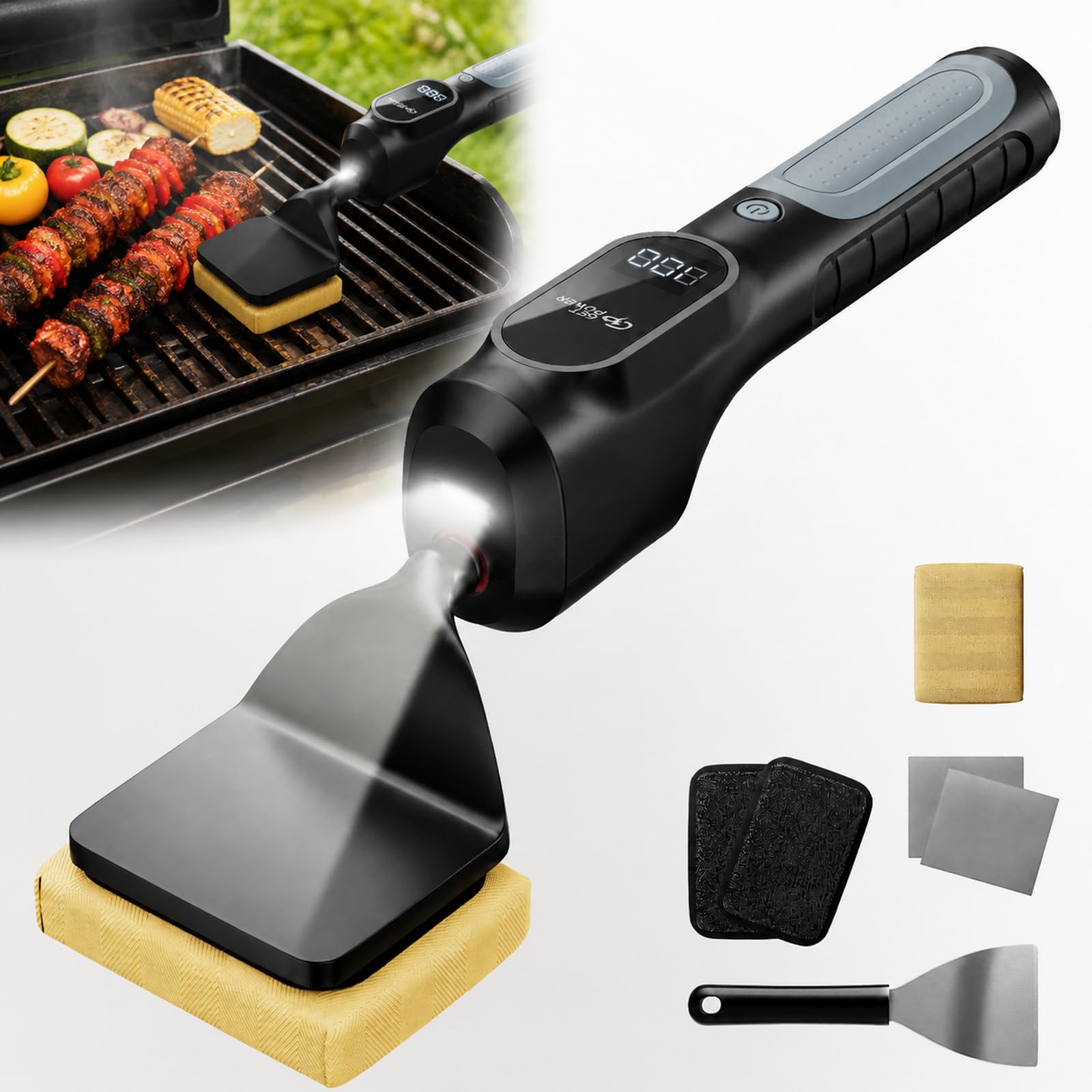 Spazzola elettrica per barbecue, controllo automatico della velocità, senza fili, ricaricabile, compatibile con la maggior parte dei dispositivi per barbecue, Autonomia della batteria di 4 ore | Senza fili, ricaricabile, compatibile con la maggior parte d