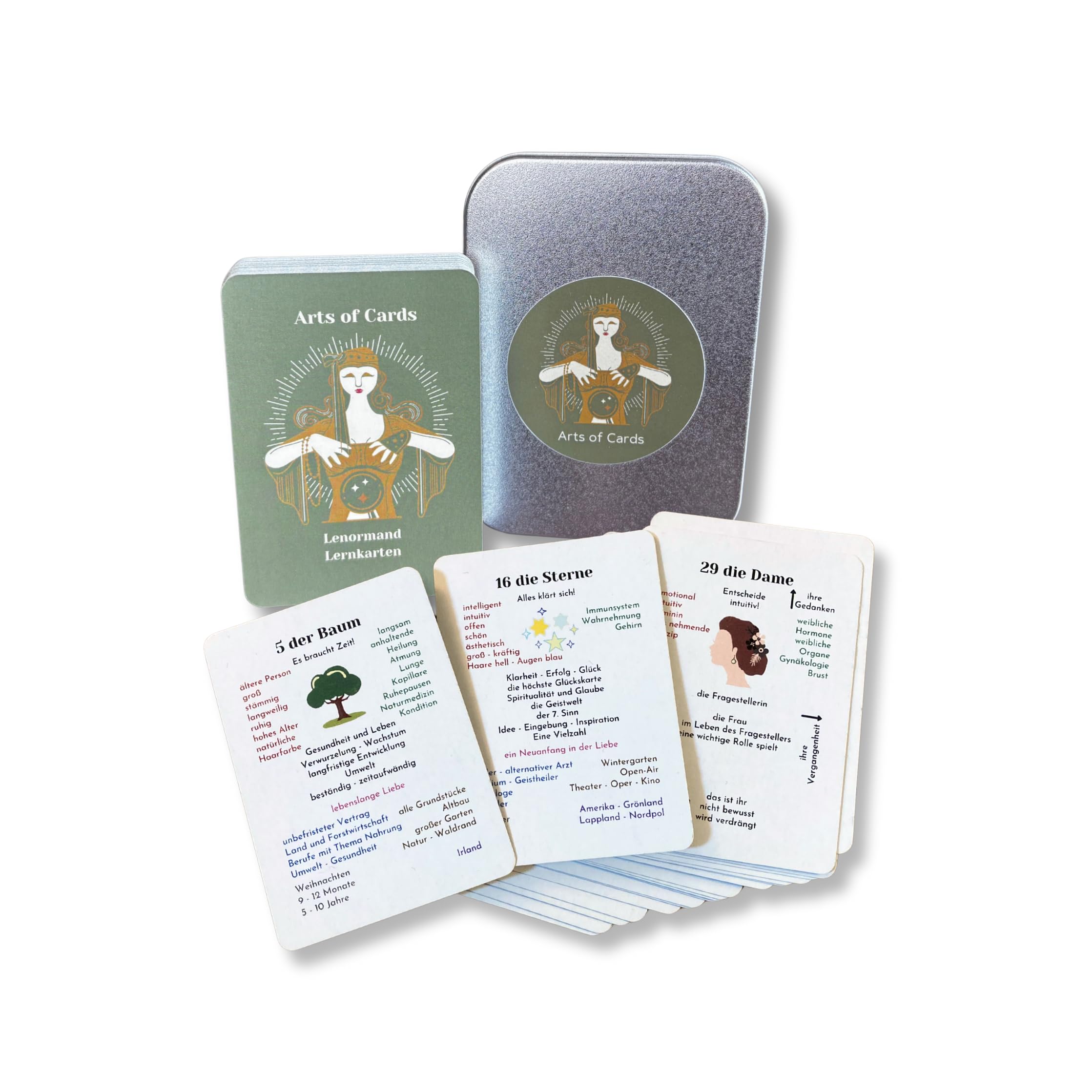 Lenormand großes Lernkarten Set - 2 Legetüchern für Anfänger