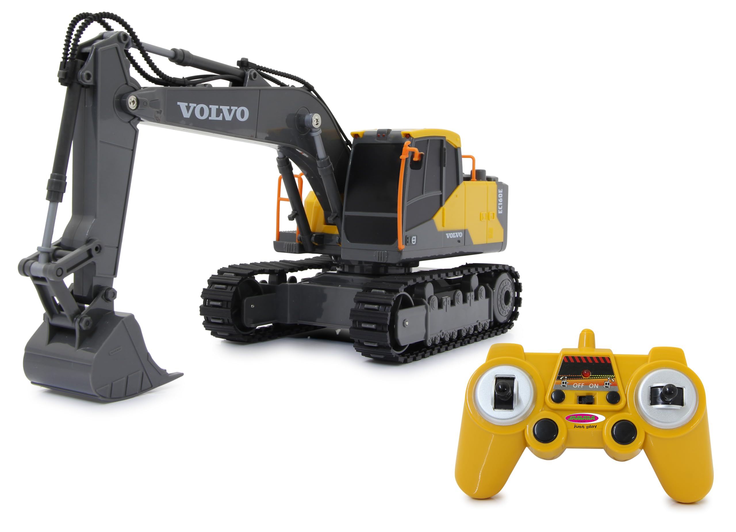 JAMARA Pelleteuse Volvo EC160E 1:26 2,4 GHz - 2,4 GHz - 2,4 GHz pour multijoueur, Licence Officielle, entraînement à chenilles, télécommandée