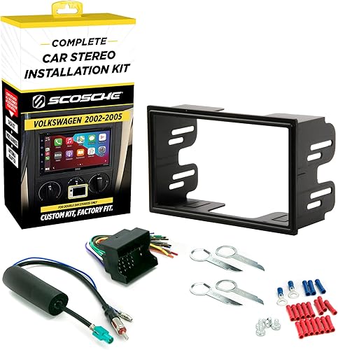 Scosche ICVW5BN Kit de instalación de radio doble DIN y arnés compatible con vehículos Volkswagen no amplificados seleccionados 2002-2005 - Kit