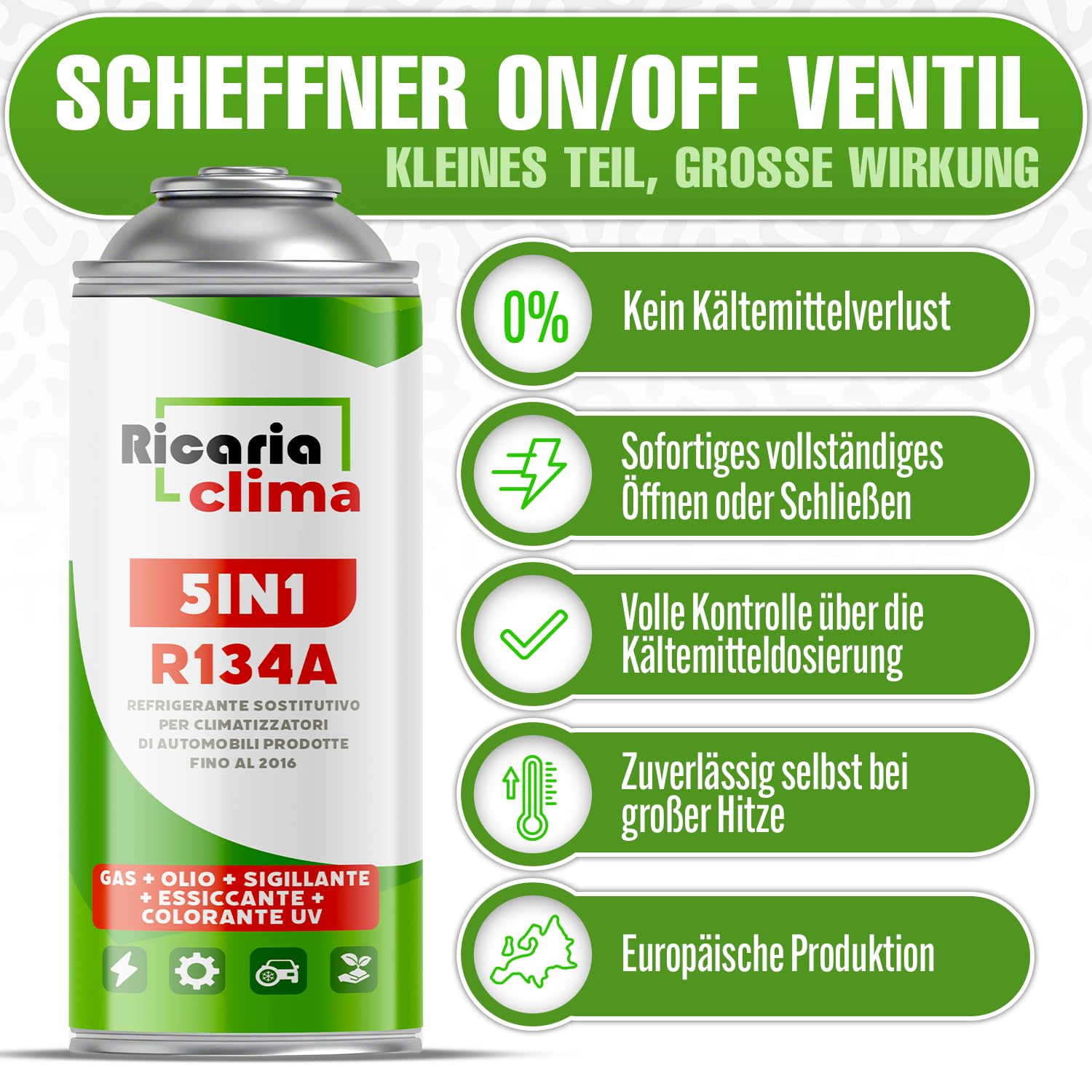 5in1 - Kältemittel R134a x 2, 235 g für Auto Klimaanlage mit Öl, Dichtungsmittel, UV-Farbstoff, Trocknungsmittel - Schützt den Kompressor