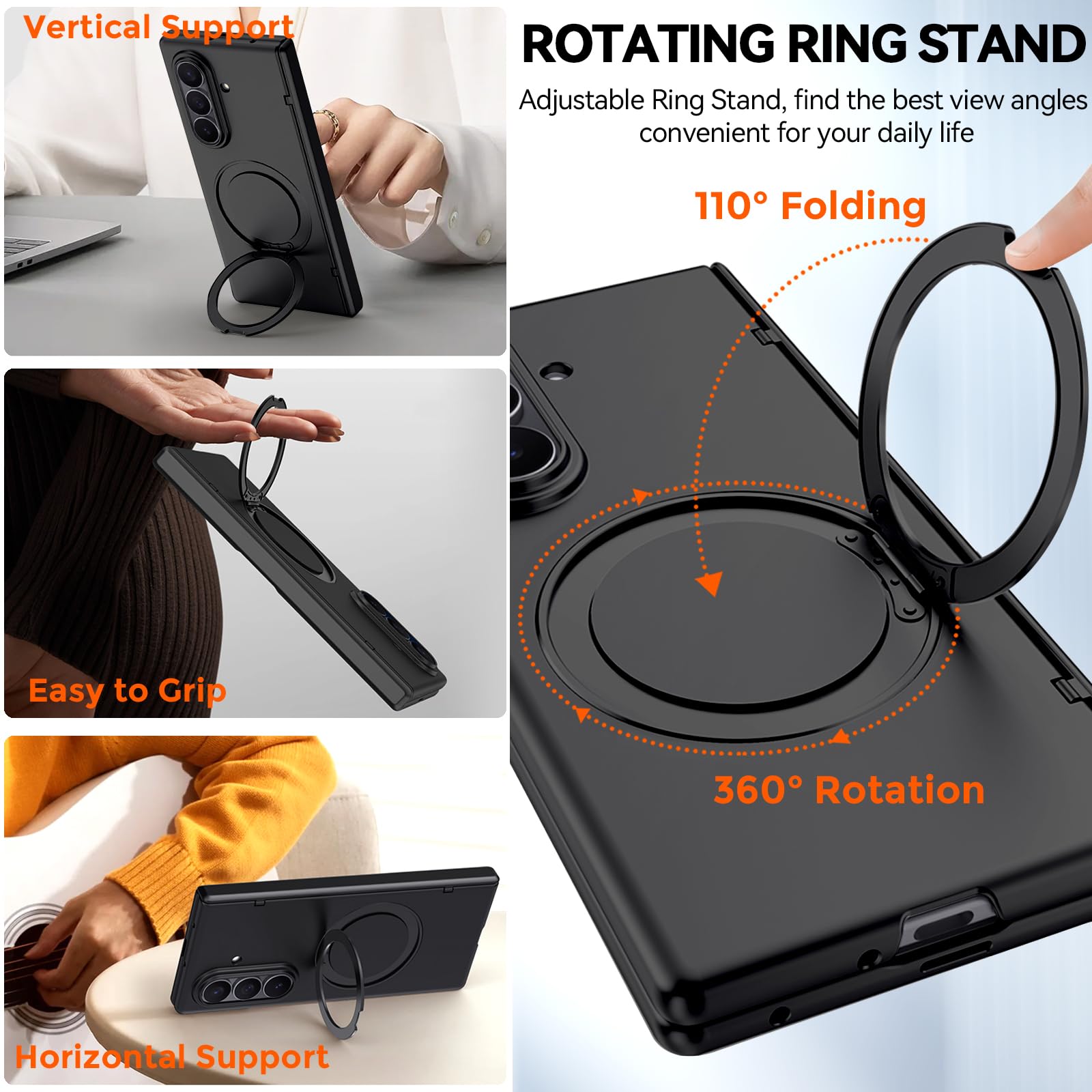 Funda para Samsung Galaxy Z Fold 8 Ultra con soporte de anillo magnético, [compatible] Protector de pantalla de privacidad integrado, cobertura completa, bisagra, funda protectora para teléfono