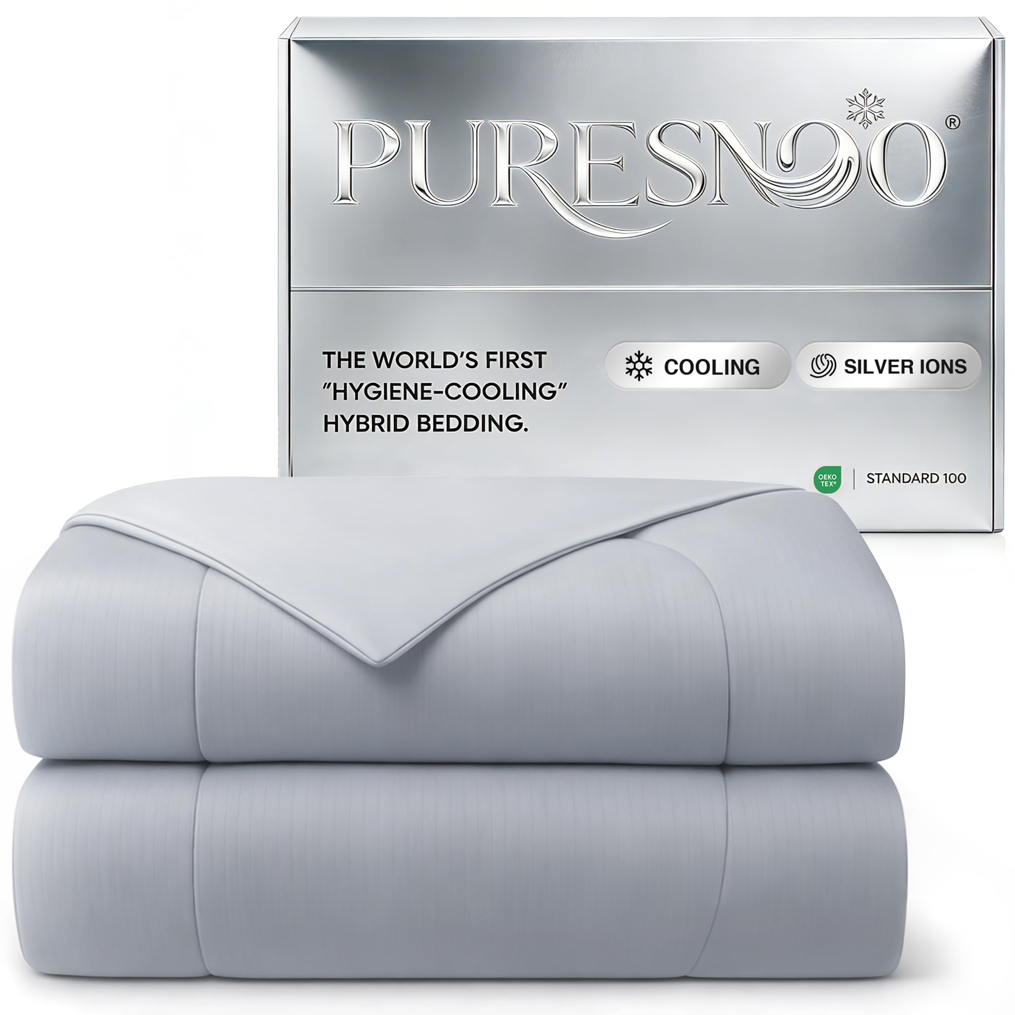 Photo 1 of puresnoo Cooling Comforter, Silver Infused Cooling Blanket for Hot Sleepers, Lightweight & Breathable Comforter for All Season, Dual-Sided Cool Tech Blanket for Night Sweats (Gray, Twin/Twin XL)