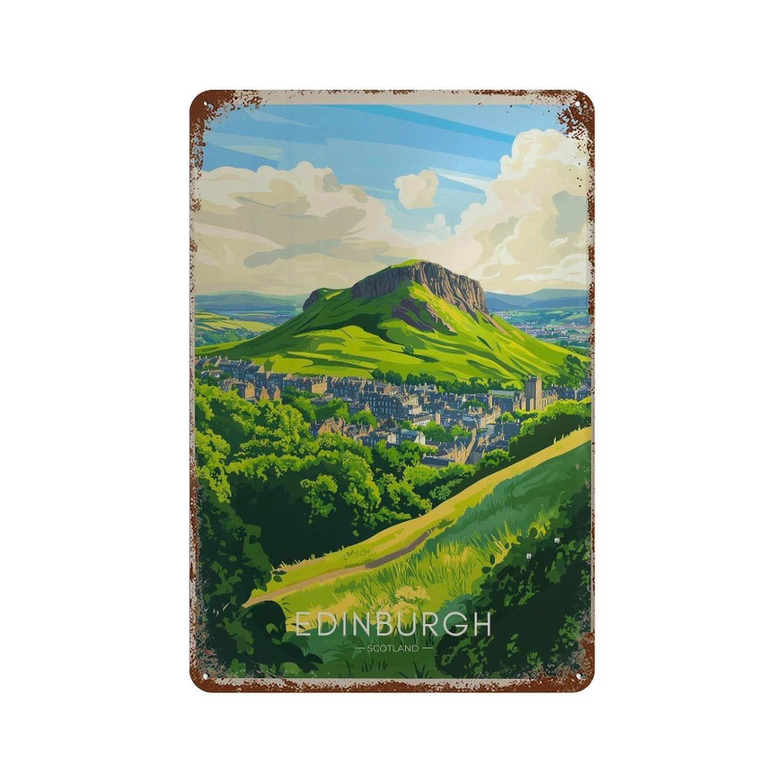 xiaoxiaoshen Edinburgh Scotland Arthur;s Seat UK Travel Wall Decor Art Metal Tin Poster Modern Home Decor Art Home Bar Shop Decorations Vintage Sign 30x20cm