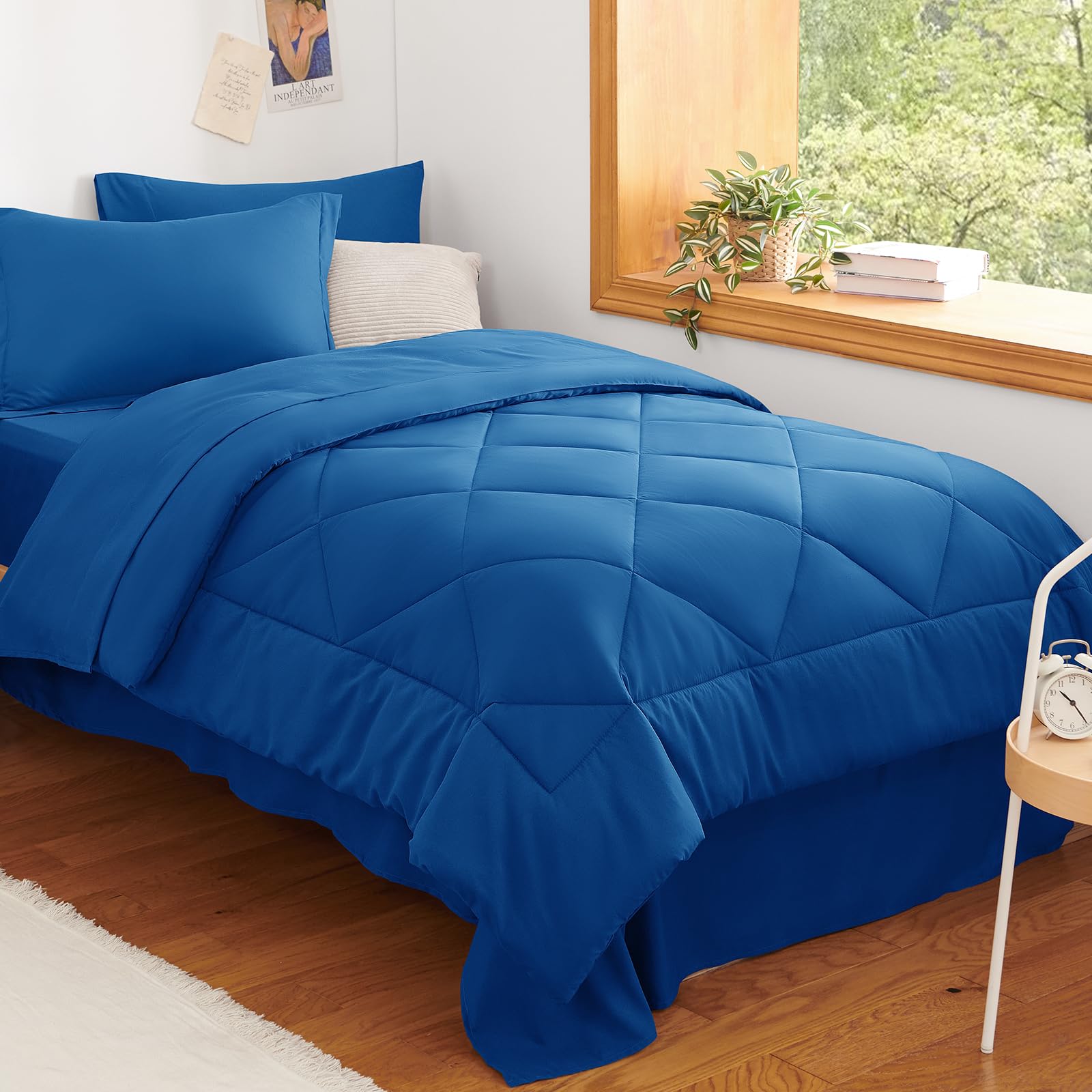 CozyLux Twin XL Comforter Set 68"x88" Classic Blue - 5 Piece Bed in a Bag