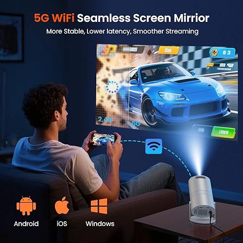 Miniatura 2 de Mini proyector con WiFi y Bluetooth, proyector de películas portátil con rotación de 180, compatible con HD de 1080P, Keystone vertical automático,