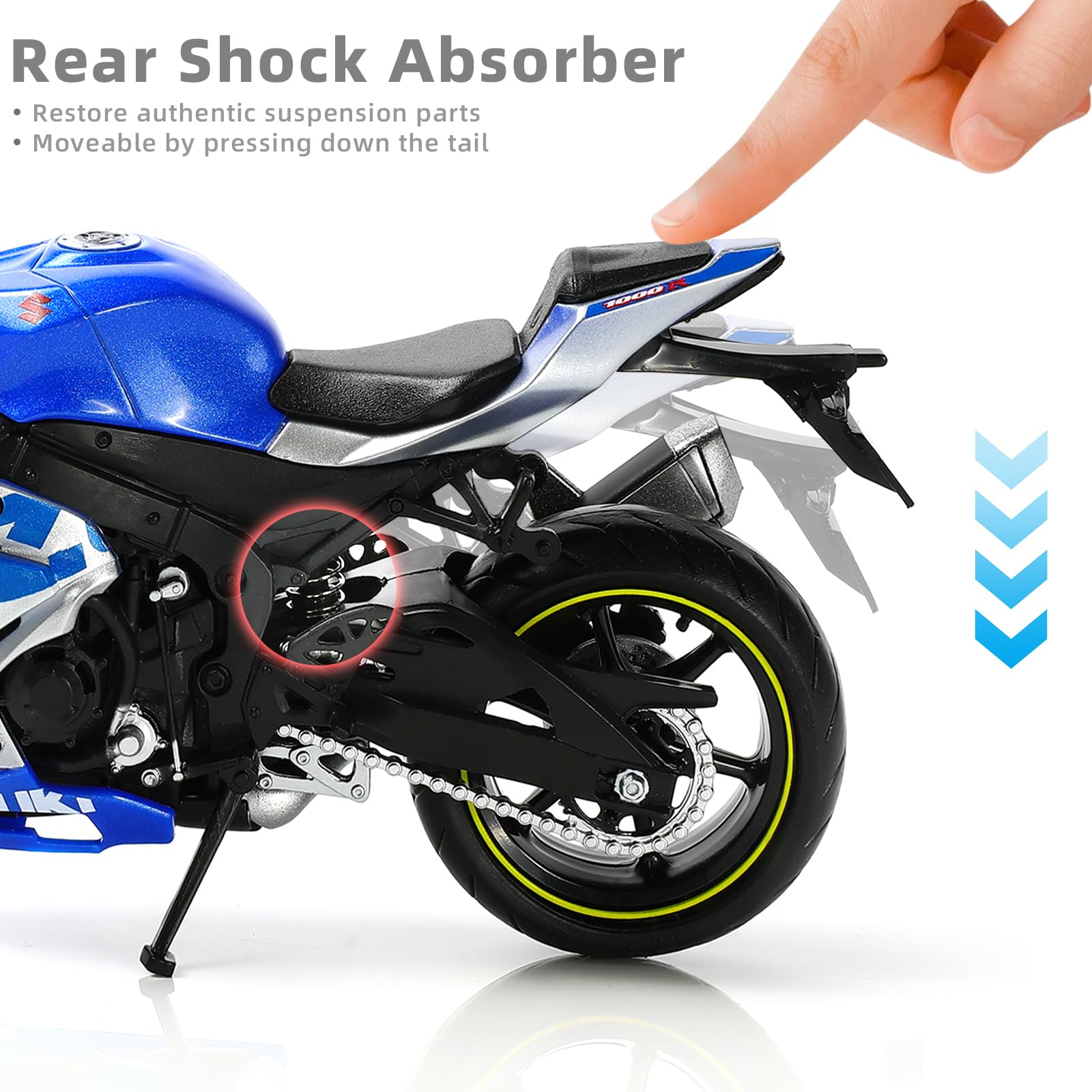 1/12 Compatible pour Suzuki 1000R Moto Modèle Jouet Mini Métal Die-Cast Moto Modèle Bleu Sport Racing Collection Cadeau Hommes Enfants Garçons (GSX R1000R)