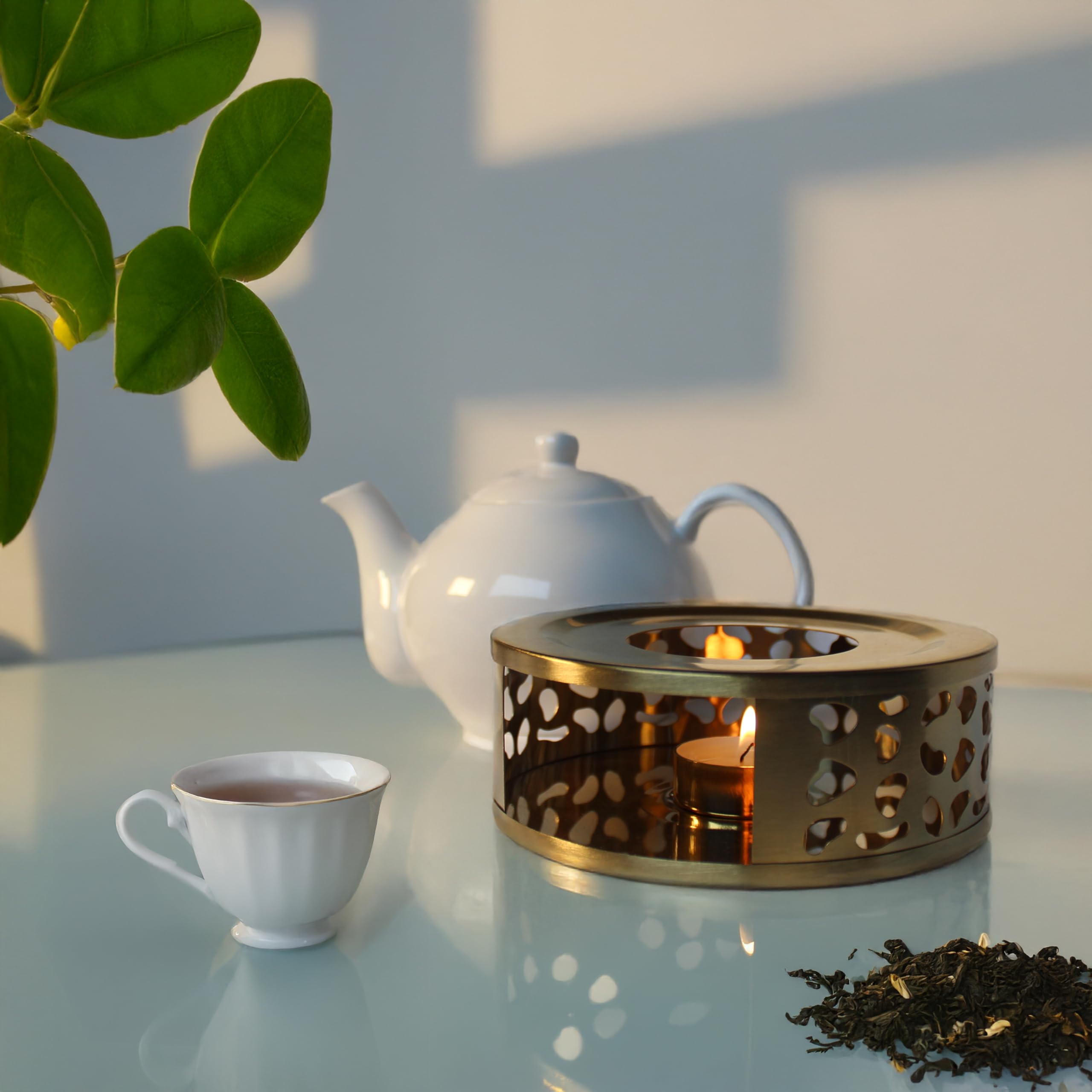 Calentador para Teteras y Cafeteras de Acero Inoxidable [Ø 15 cm, Negro], Calentador de Té con Portavelas, Diseño Elegante, Resistente a los Arañazos y Apto para Todos los Tamaños