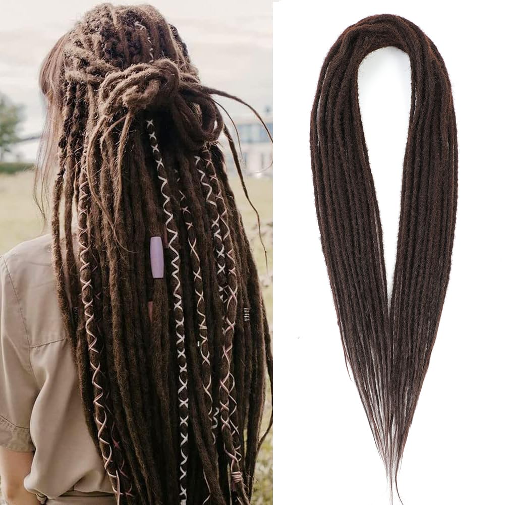 Straight Dreads Synthetic Double Ended Dreadlock Extensions 24inches 10 Strands Thin Soft DE Dreadlock Extensions for Women (4#,Straight 10 Strands)
