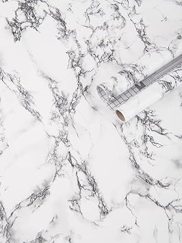 Art3d 17.3" x 120" Pack of 1 Wall Panel Marble, Black/White