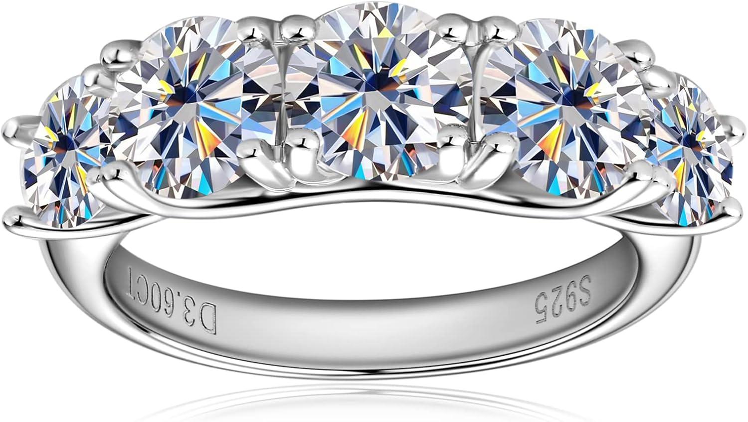 5 Stone Moissanite Half Eternity Ring Wedding Band 3.6cttw D Color VVS1 925 Silver 5-Stone Engagement Ring for Women Wife Mom