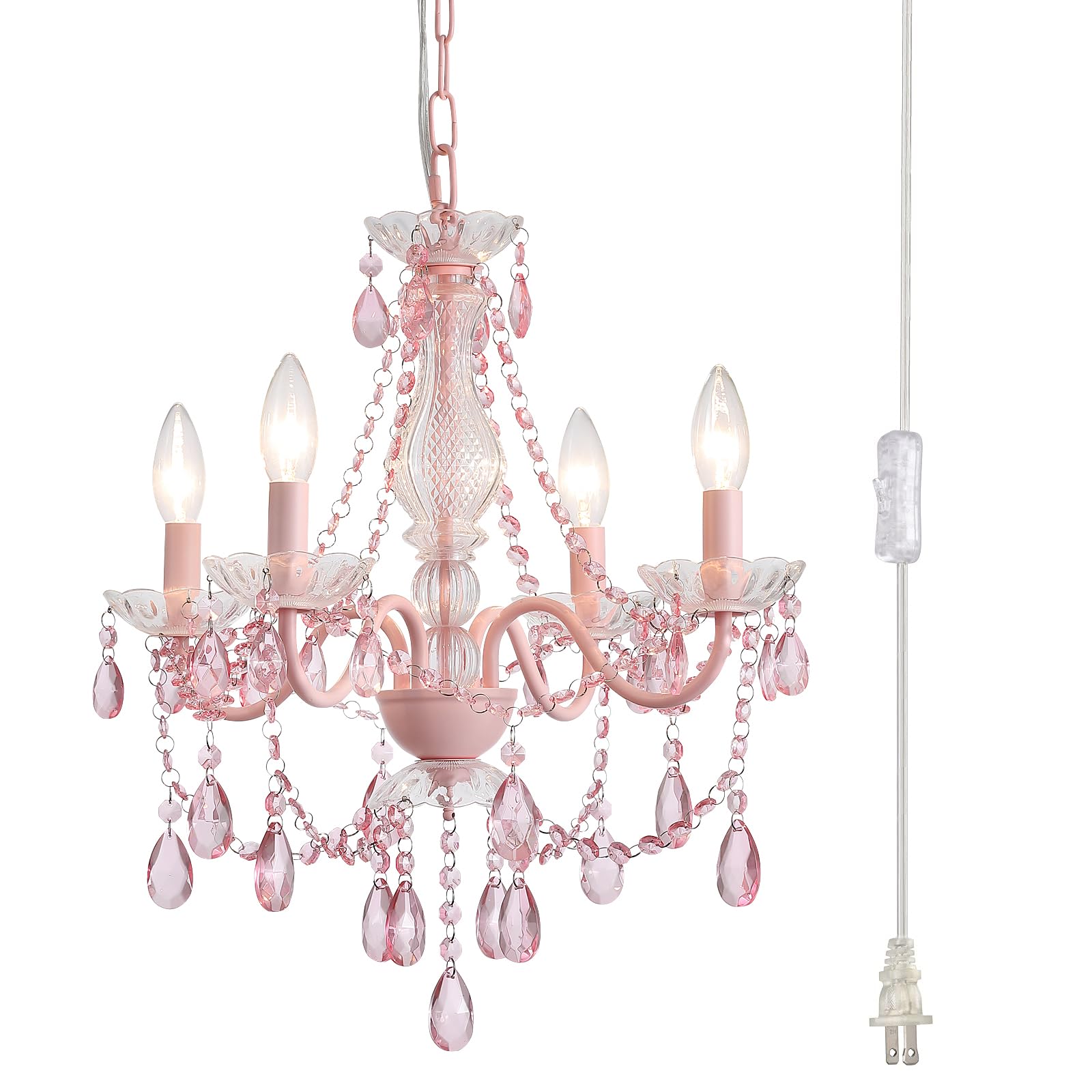 Photo 1 of AMZASA Plug-in Crystal Chandelier, 4-Light Pink