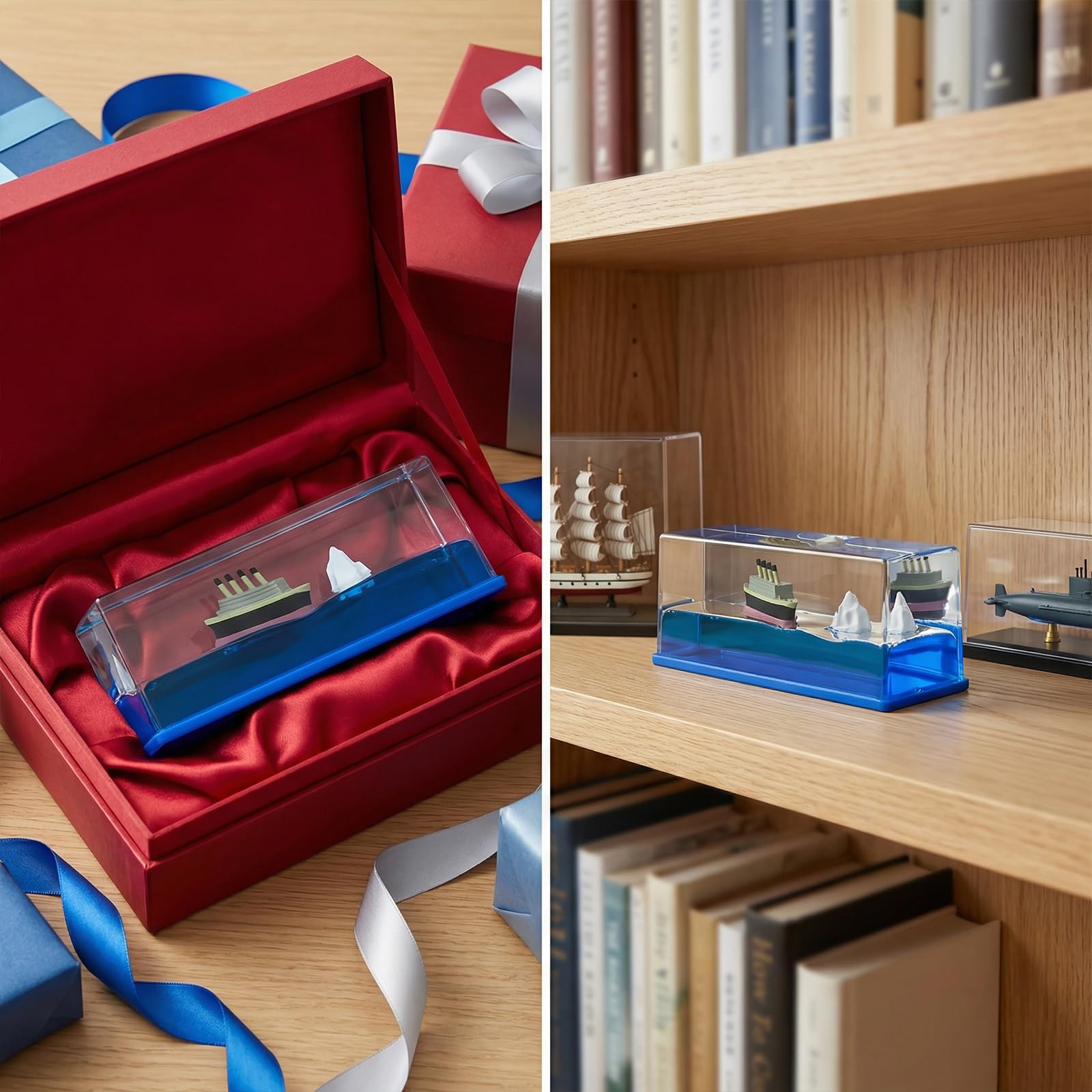Unsinkable Titanic Cruise Ship in a Bottle - Cruise in Ocean Wave Desk Decor for Home Office Decorations, Unique Birthday Gifts for Men Women Titanic Lovers, Liquid Motion Art Desktop Ornament