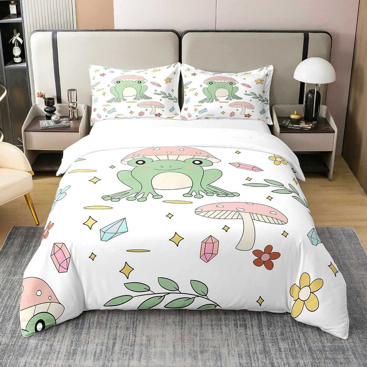 Housse de couette grenouille kawaii en coton pour créer une chambre d'enfant tropicale