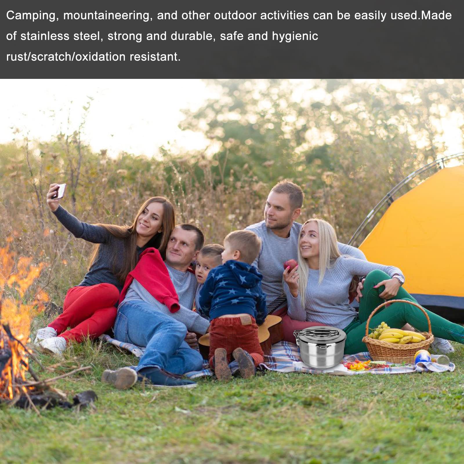 Pentola Da Campeggio Acciaio Inox 1.5L BNGXR - Con Coperchio E Maniglia Pieghevole, Per Escursionismo - Foto 2