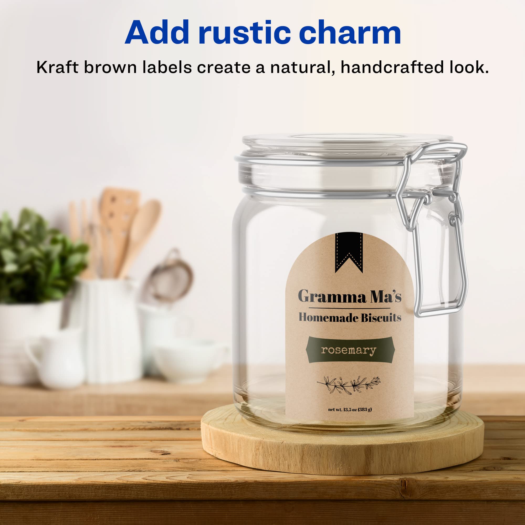 Avery Etichette ad arco marrone Kraft con alimentazione sicura, 7,6 x 5,7 cm, 450 etichette marroni in carta kraft, etichette stampabili a bordo, stampabili a laser e a getto d'inchiostro