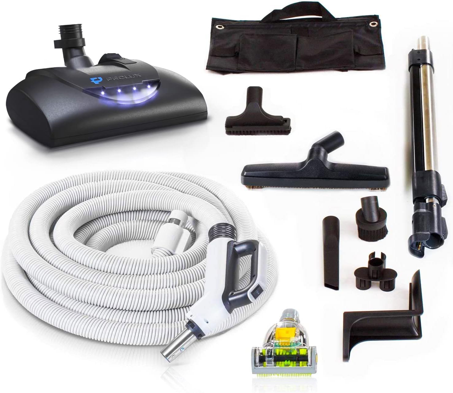 Premium 35 ft Universal Central Vacuum Hose Kit with Power Nozzle and Pigtail Connection – Central Vacuum Attachments & Accessories - Fits All Central Vacuum Systems