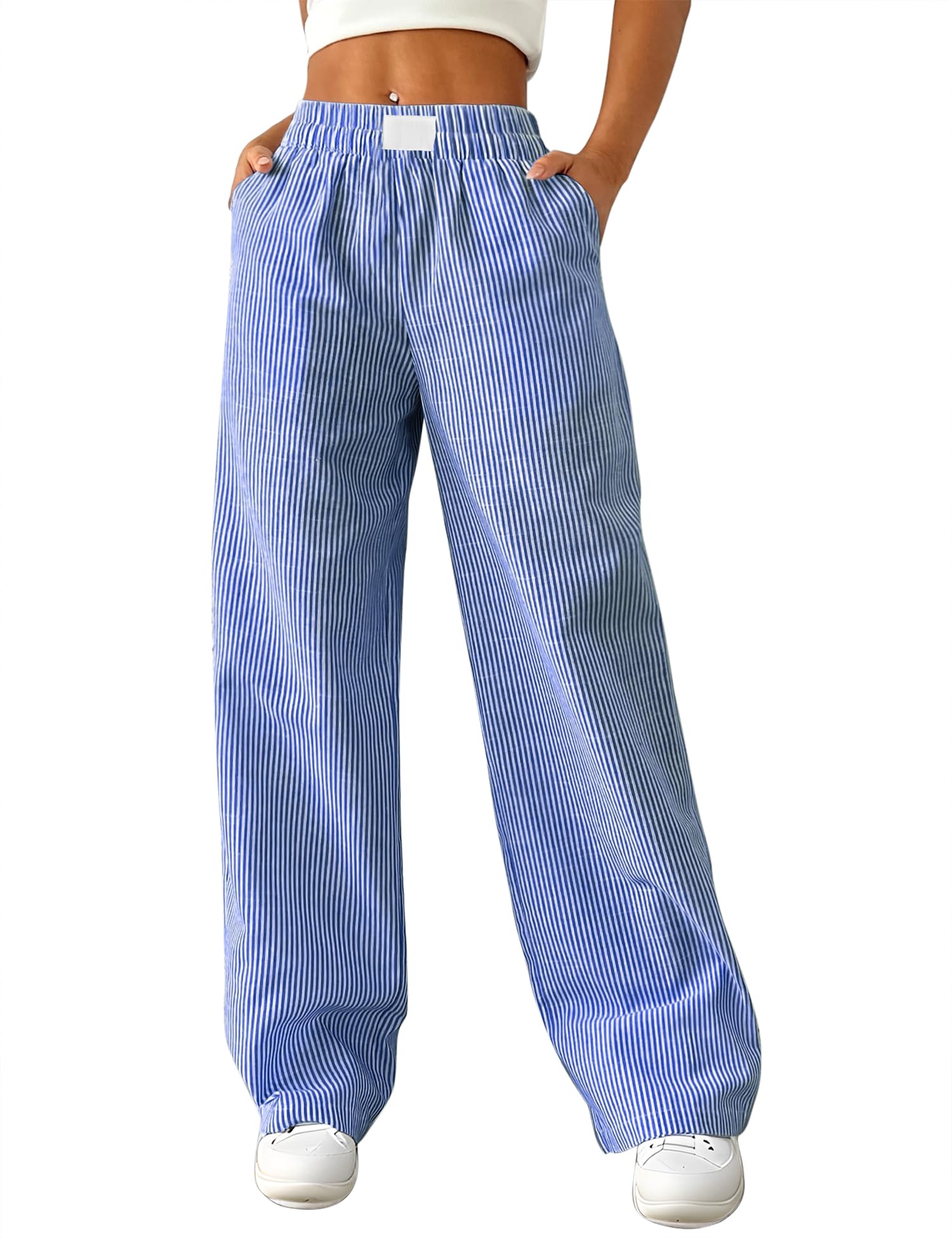 Rapbin Pantalon de pyjama long pour femme - En coton - À carreaux - Doux - Avec poches
