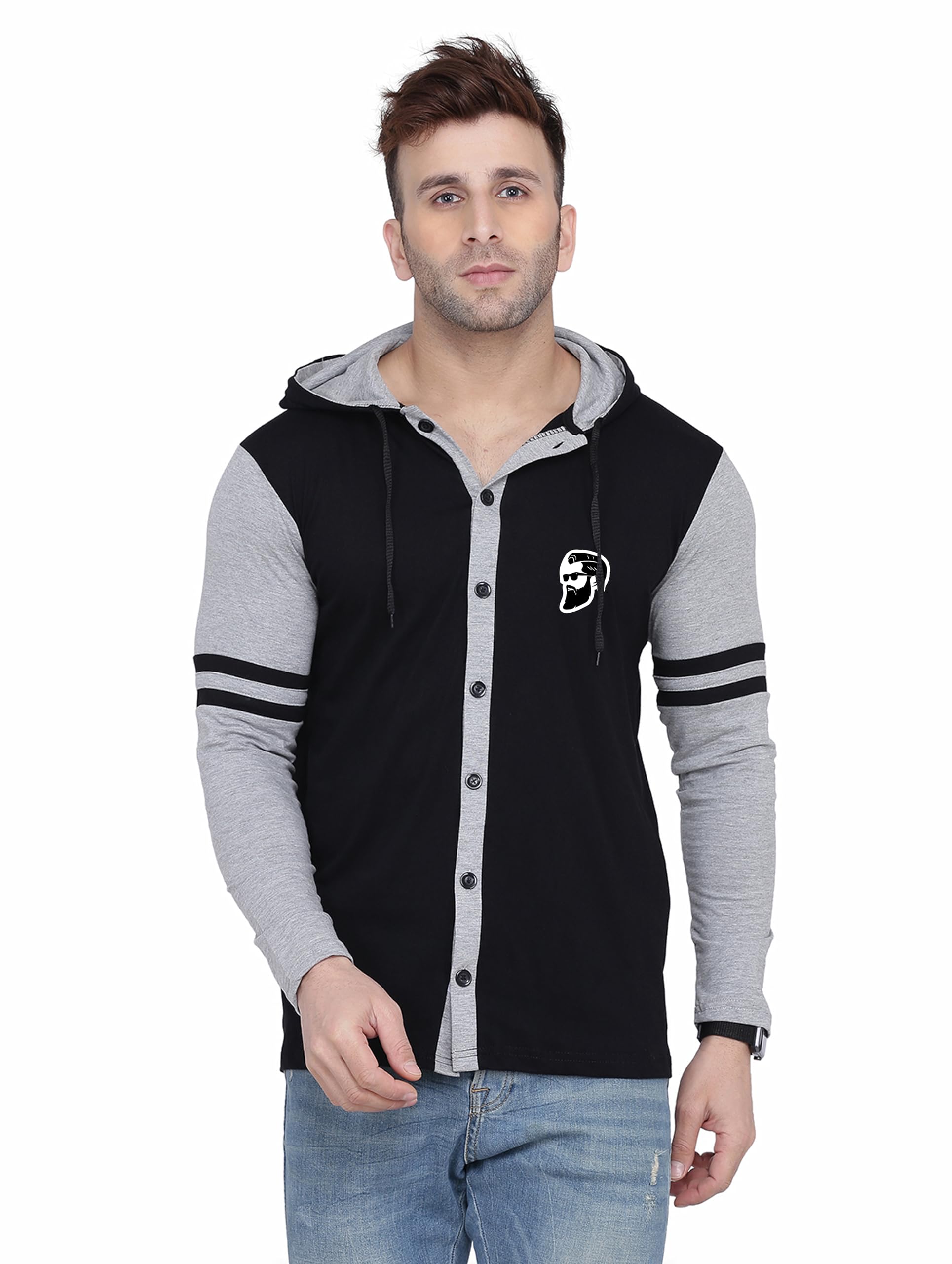 blisstone Hooded Long Sleeve Men's Casual Shirt (Black & Silver)_L-picture-50