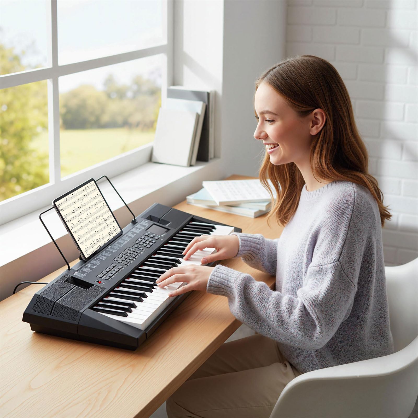 COSTWAY Piano Electrico, Teclado de Piano de 54 Teclas Multifunción para Principiantes, Kit de Teclado Eléctrico con 200 Ritmos y 200 Tonos, 60 Demostraciones, Atril, Instrumento para Niños y Adultos