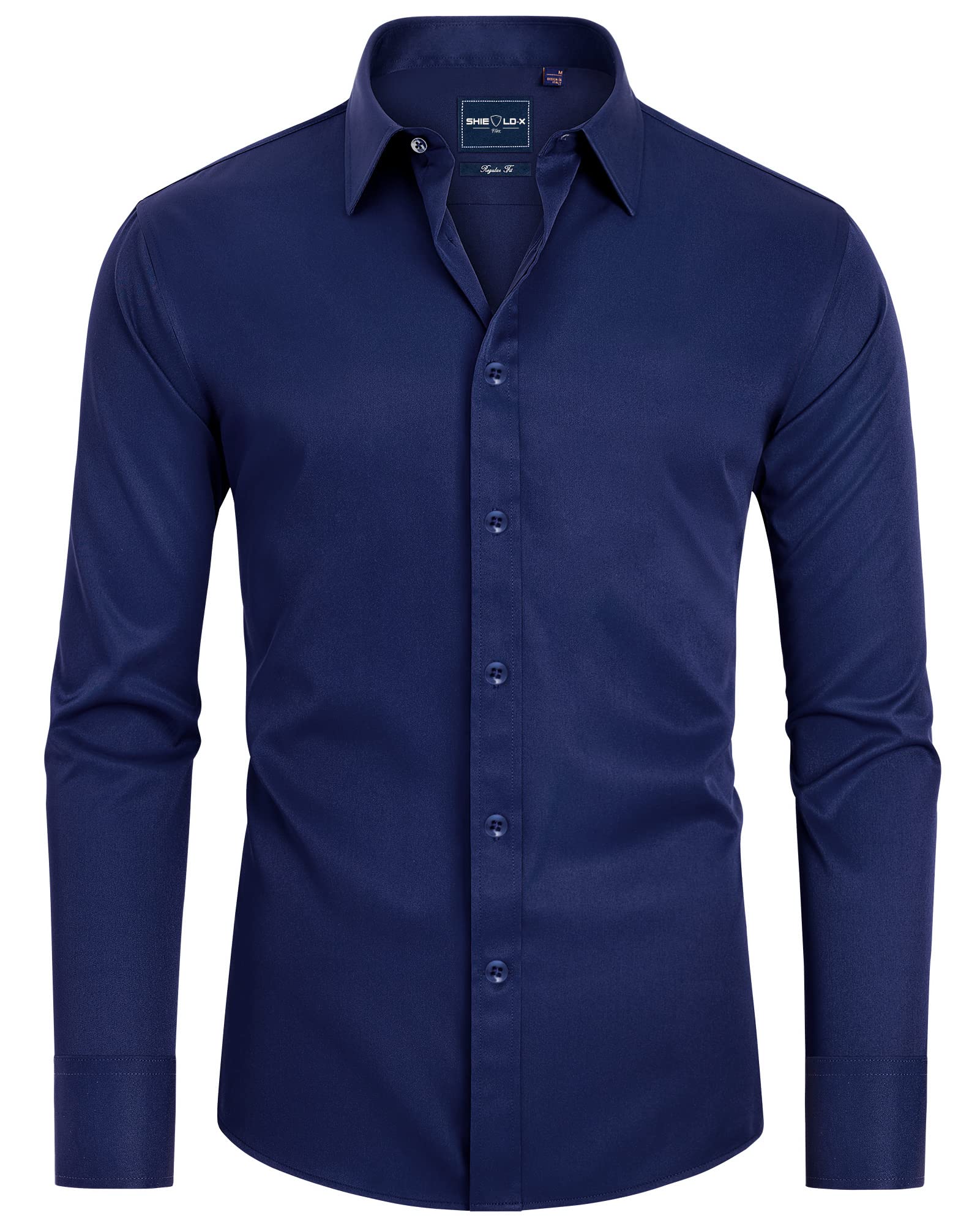 Alimens & Gentle Men's Dress Shirts Slim Fit Button Down Shirts Long Sleeve Stretch Wrinkle-Free Shirt Stain Sheild Size L