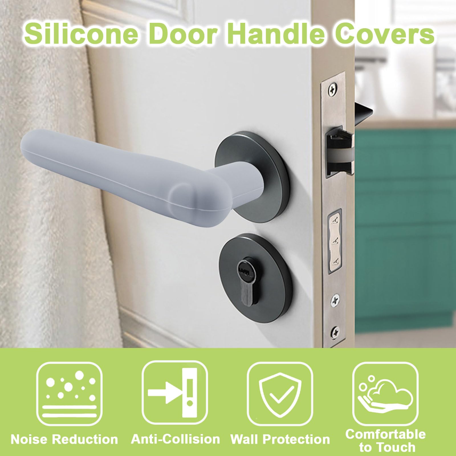 UFURMATE 10Pcs Grey Door Knob Covers Silicone Door Handle Glove Cover Anti-Static Safety Doorknob Protector for Flat Square Doors Levers - Image 3