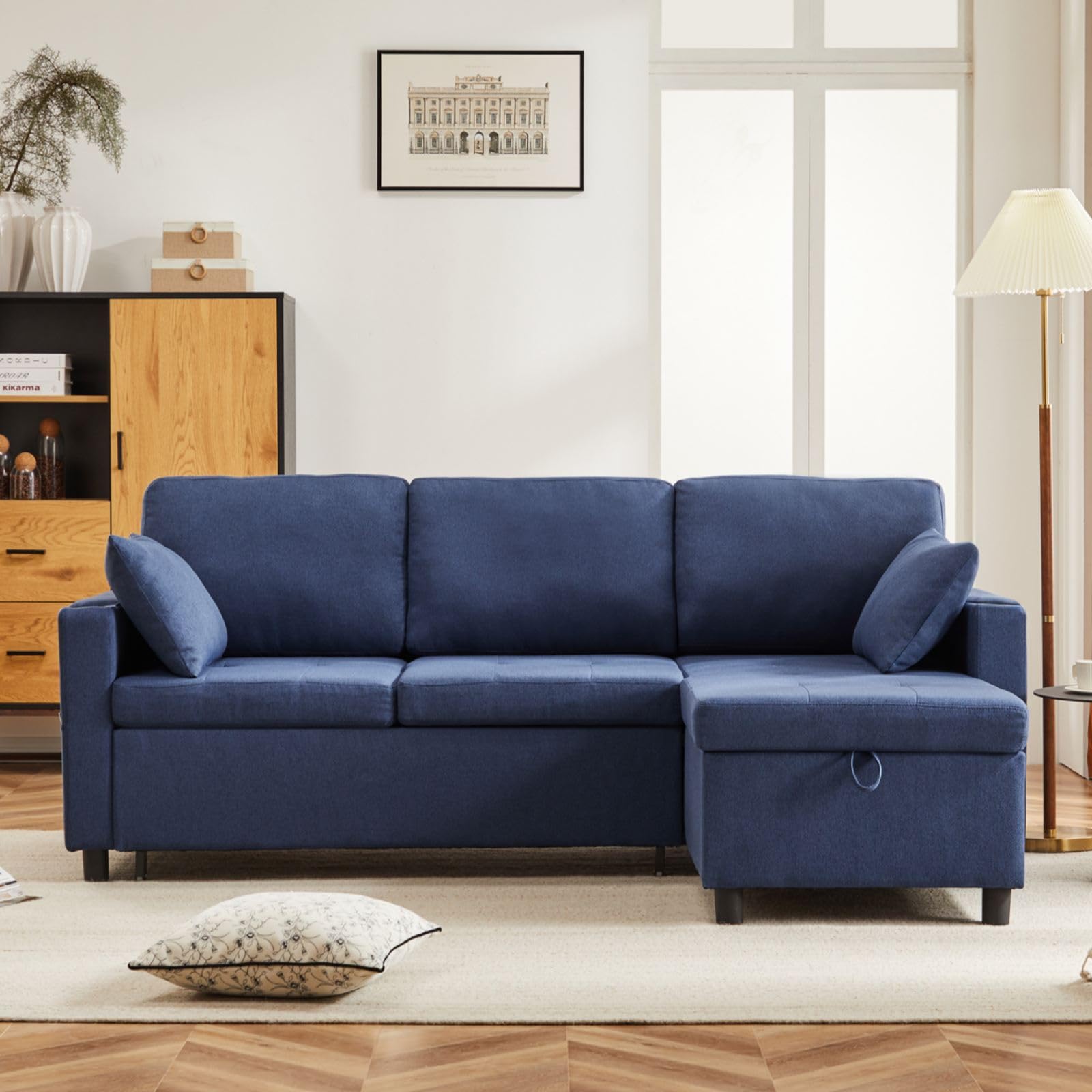 KOMHTOM Canapé 3 Places En L Avec 2 Ttiroirs, Tabouret De Rangement