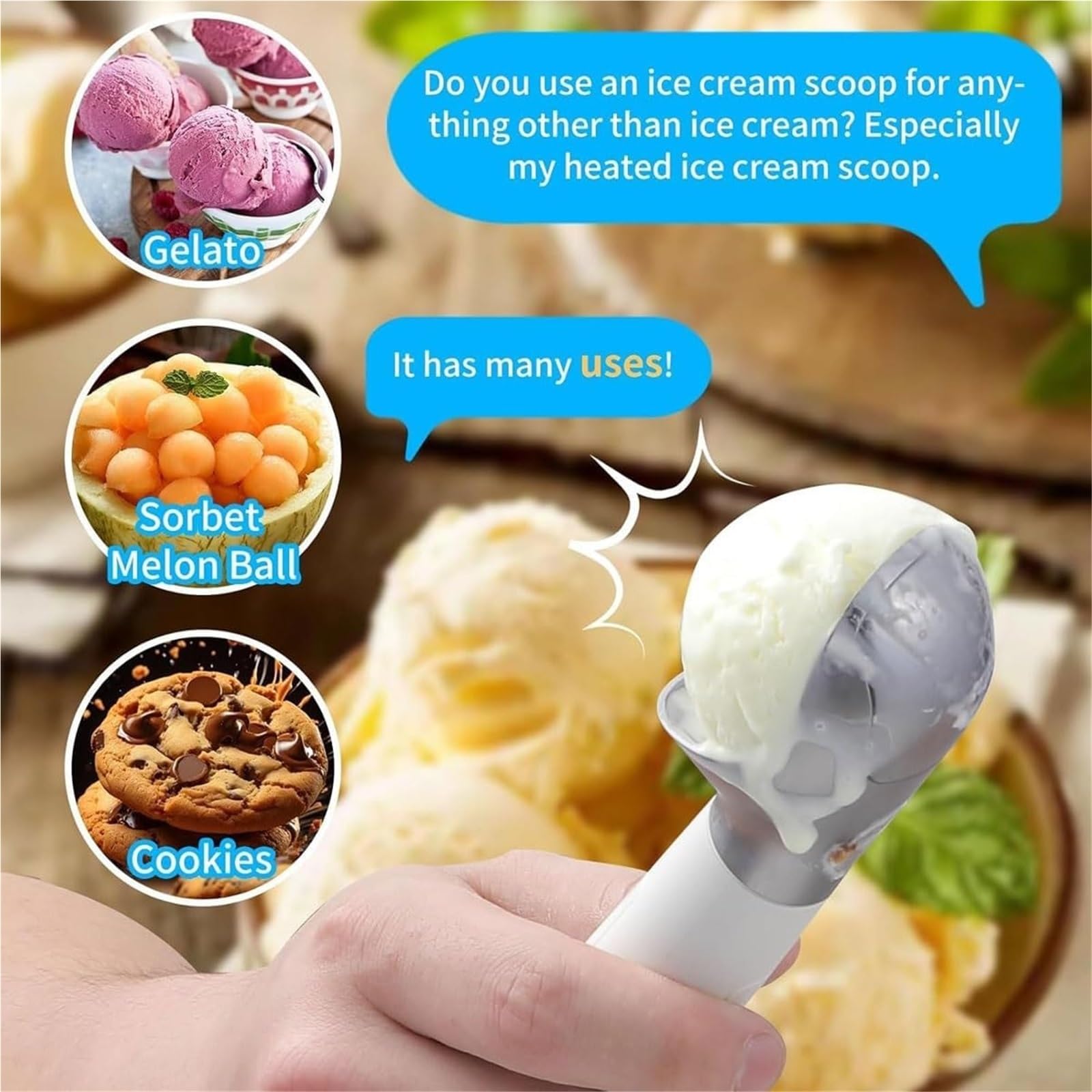 Cuillère à glace chauffante électrique, cuillère à glace chauffante automatique, cuillère à glace rechargeable de 2 oz avec écran intelligent, étanchéité IP67 pour cafétéria, cuisi