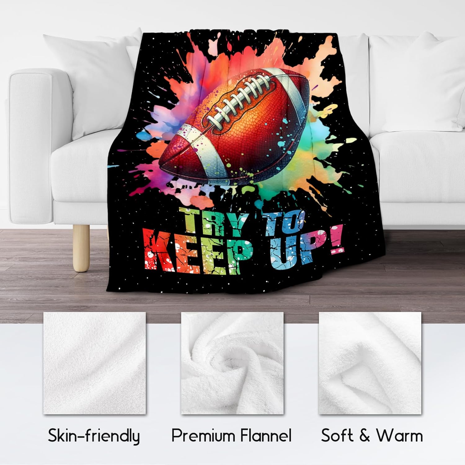 Football Blanket, Football Gifts for Boys Men Adults, Lightweight Flannel Throw Blankets for Team Player, Sport Theme Throws Boys Room Decor for Bed Living Room (Colorful, 60x80 Inch)