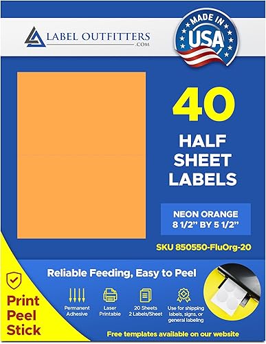 40 Label Outfitters® - Etiquetas láser naranja fluorescente, 8-1/2 x 5-1/2 pulgadas, 20 hojas
