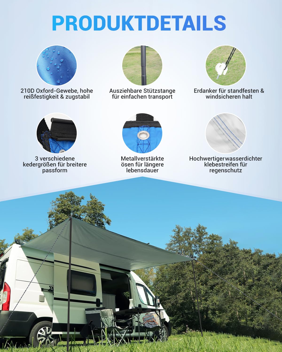 SUPAREE Tendalino Camper Parasole Van Tenda da Sole per Roulotte 3 Binari Tubazioni Protezione UV Impermeabile 3.5 x 2.4m