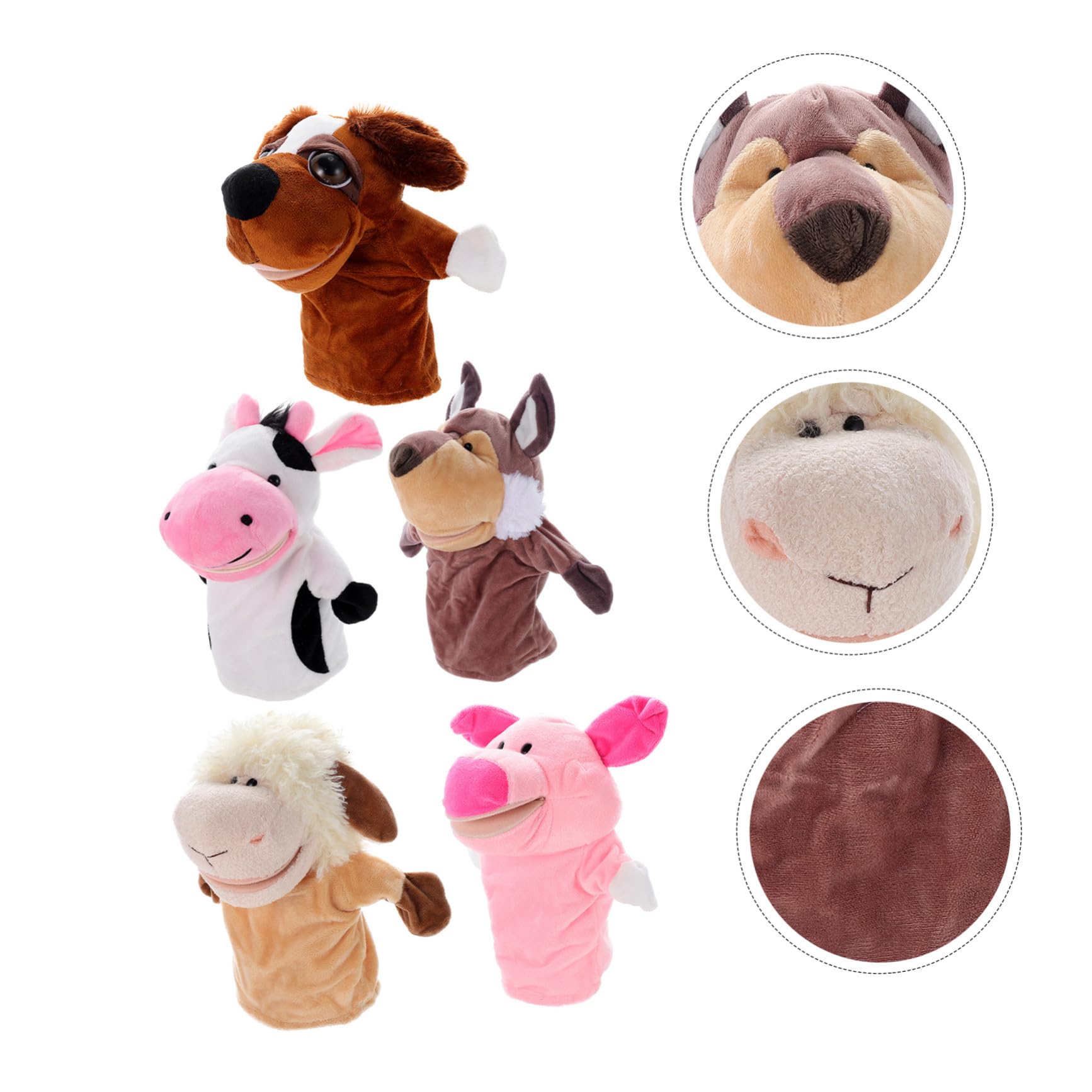 UPKOCH Marionetas De Mano Boca Móvil para Niños – Set De 5 Piezas (Cerdo Rosa, Vaca, Oveja, Gris, Perro Ojazos) – Juguetes Interactivos para Contar Historias Casa y Escuela