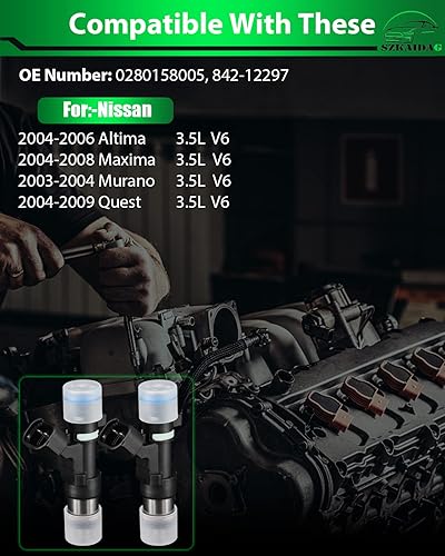 Miniatura 2 de 0280158005 3.5L V6 para Juego de 6 inyectores de combustible Nissan compatibles con Altima 2004-2006, Maxima 2004-2008, Murano 2003-2004, Quest