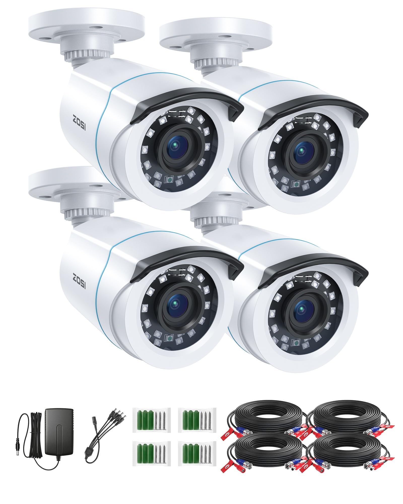 ZOSI Pack 4 Caméra Surveillance Filaire Extérieure 1080P HD-TVI