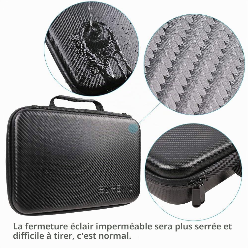 Étui de transport étanche compatible avec GoPro Hero 13/12/11/10/9/8/7/(2018)/6/5 Black, DJI Osmo Action, AKASO/Campark/YI Action Camera et plus encore (noir, grand)