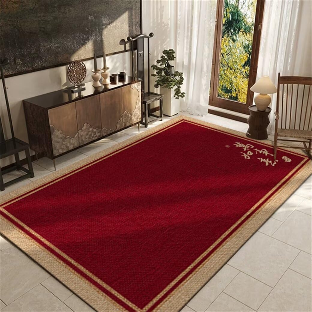Tapis de salon rouge moderne 200x200 carré pour espace ado stylé