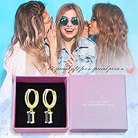 Vista 12 de Gold Huggie Hoop Earrings Crystal Green Drop Earrings