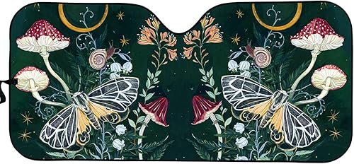 YSTARDREAM Parasol de hongo de mariposa para parabrisas de automóvil, lindo parasol floral, plegable, acordeán, parasol delantero, protección solar