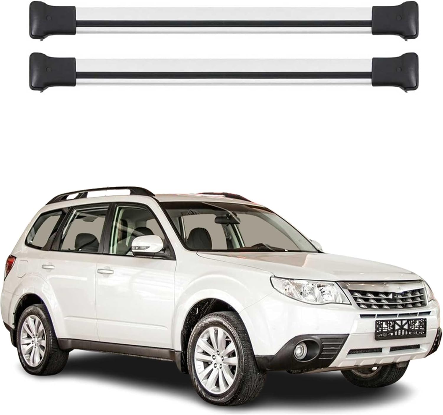 OMAC Aluminum Roof Rack Cross Bars for Subaru Forester V 2019-2025 – Max 165 lb / 75 kg – 2 Bars Silver