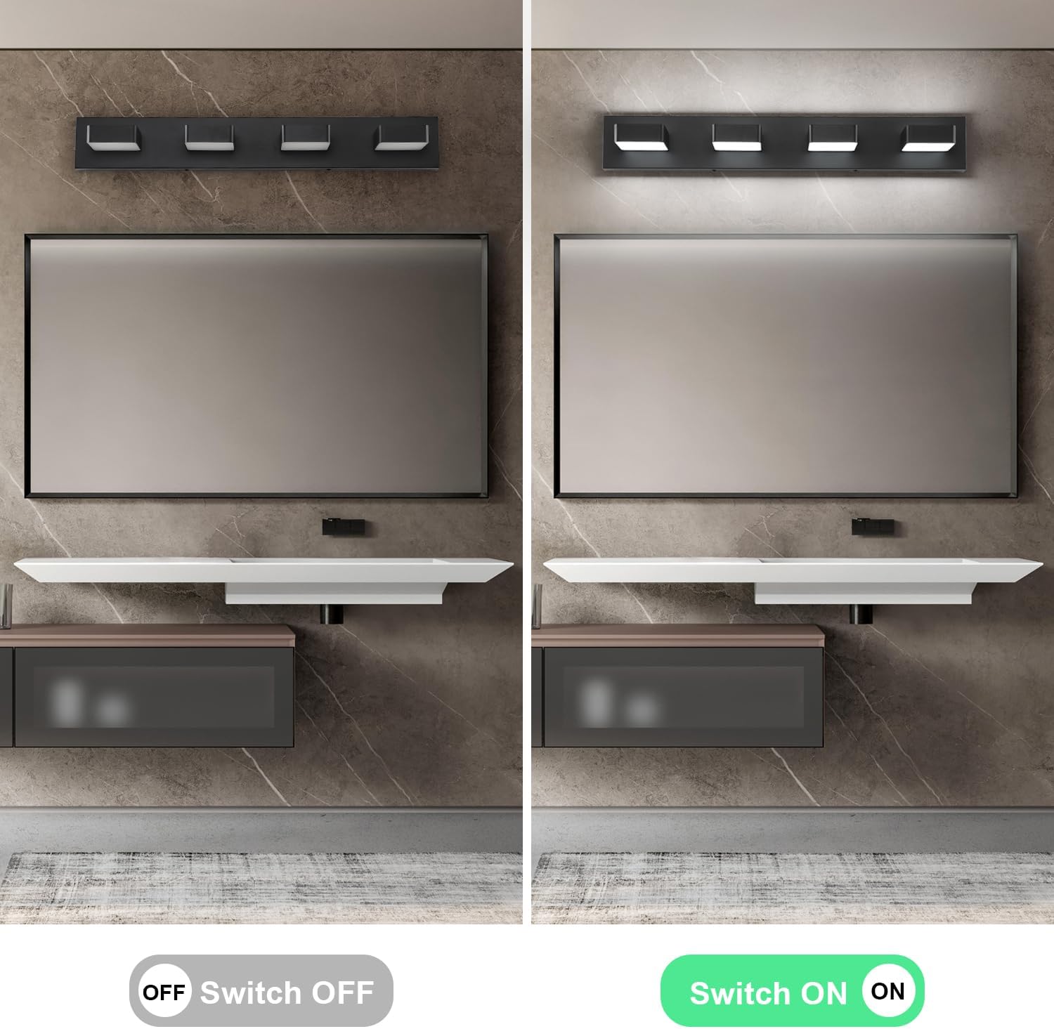 4-Light LED Modern Bathroom Vanity Light Fixtures (30-Inch, Cool White 6000K), Modern Acrylic Bathroom Wall Lighting Fixtures Over Mirror, Matte Black