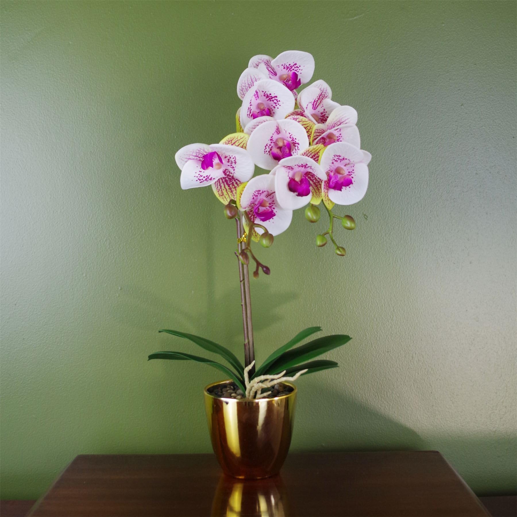 Botanik Artificial Orchid Plant - Pink Flowers - Gold Pot - 48cm