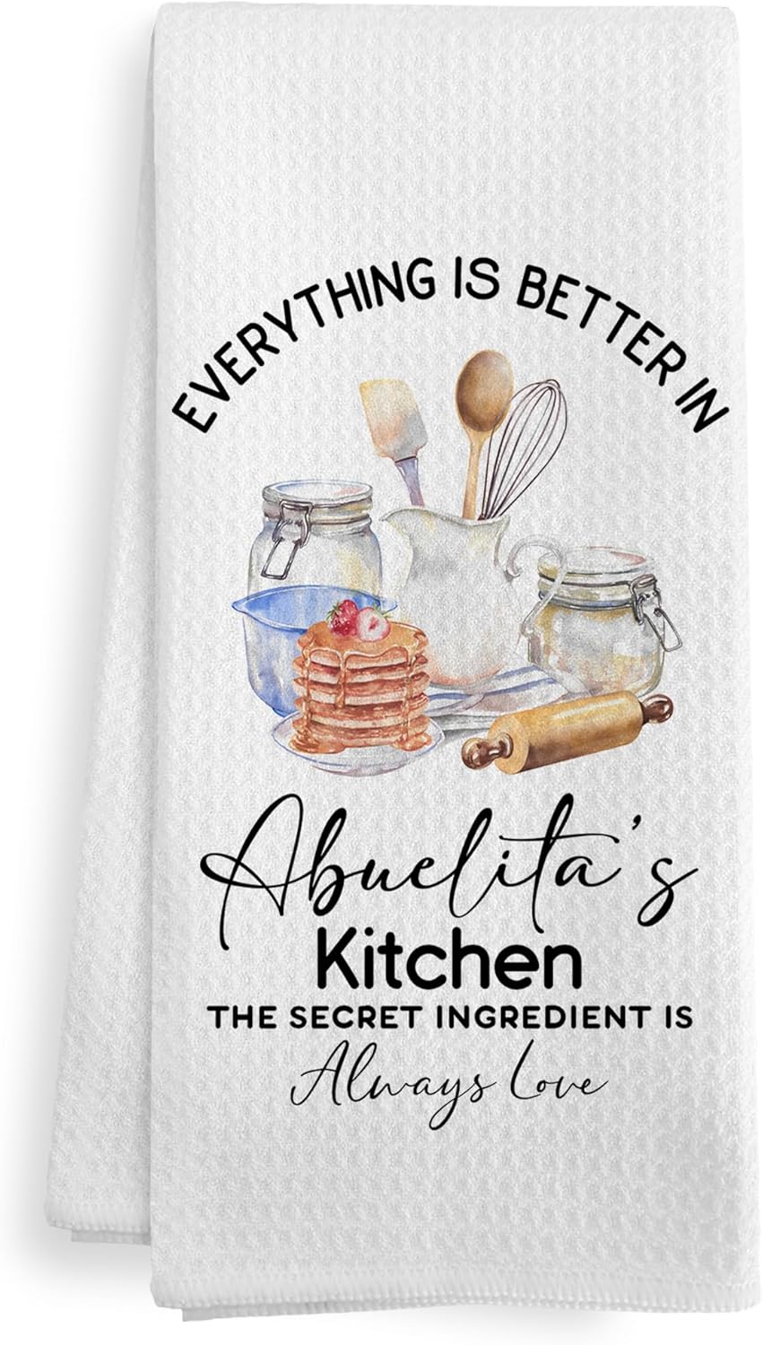 Abuelita's Kitchen Towels Gifts, Best Grandma Abuelita Gifts in Spanish for Christmas from Grandson Grandkids Granddaughter, Grandma Dish Hand Tea Towels for Bathroom Kitchen, 16x24 Inch