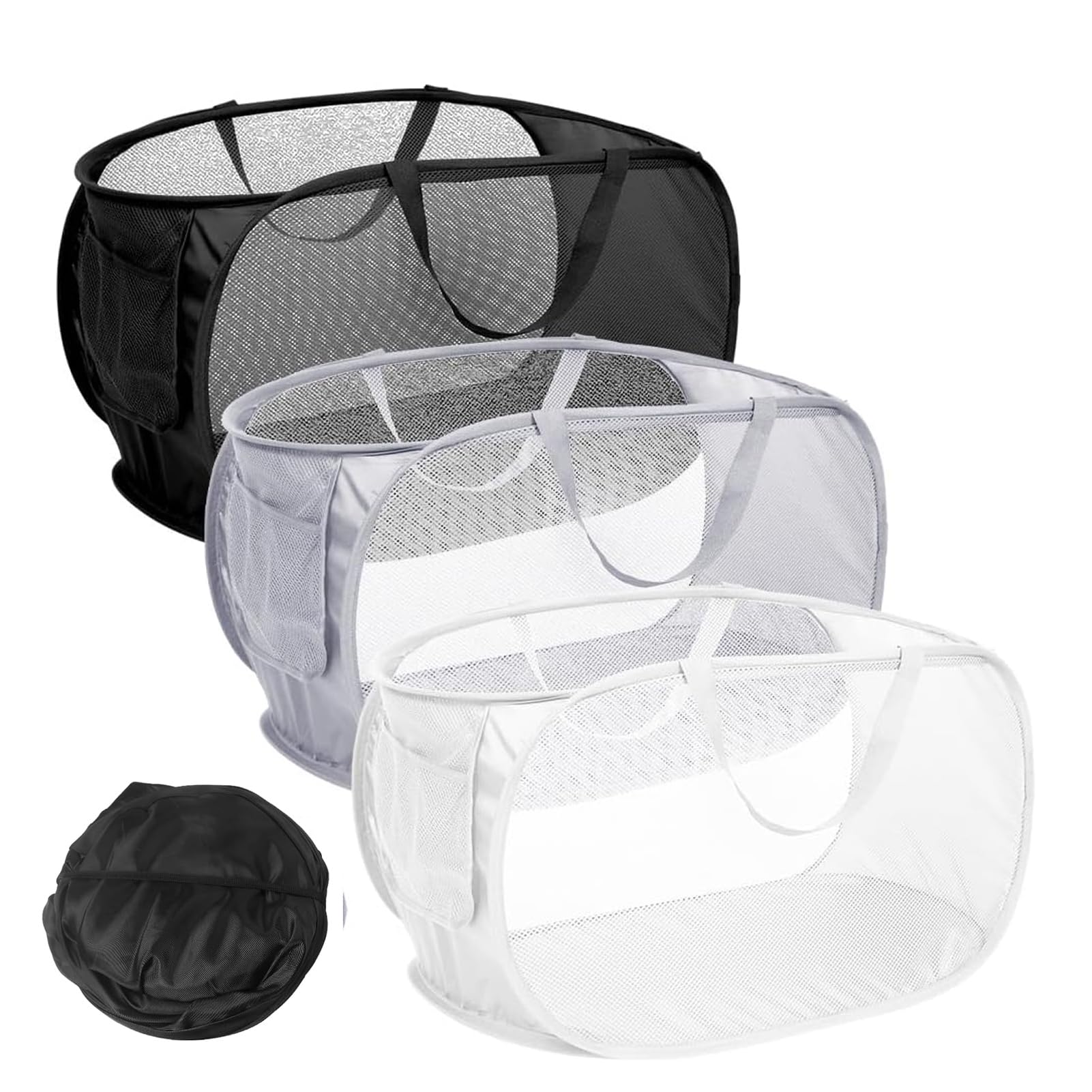 Collapsible Laundry Baskets, 3 Pack Mesh Pop-Up Laundry Hampers