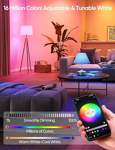 Miniatura 2 de Brightever Bombillas LED inteligentes A19, equivalente a 60 W, 800 lúmenes, cambio de color, bombillas Bluetooth E26 de 9 W con control remoto, 16