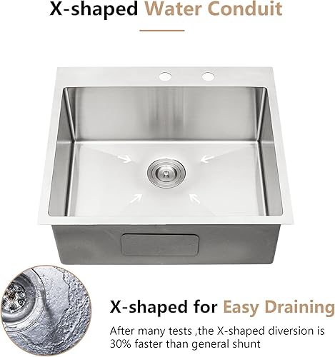 Miniatura 7 de Dcolora DC-T7742 - Fregadero de cocina de 30 pulgadas con caída en la parte superior, de acero inoxidable 304, calibre 16, con esquina redonda, 30 x