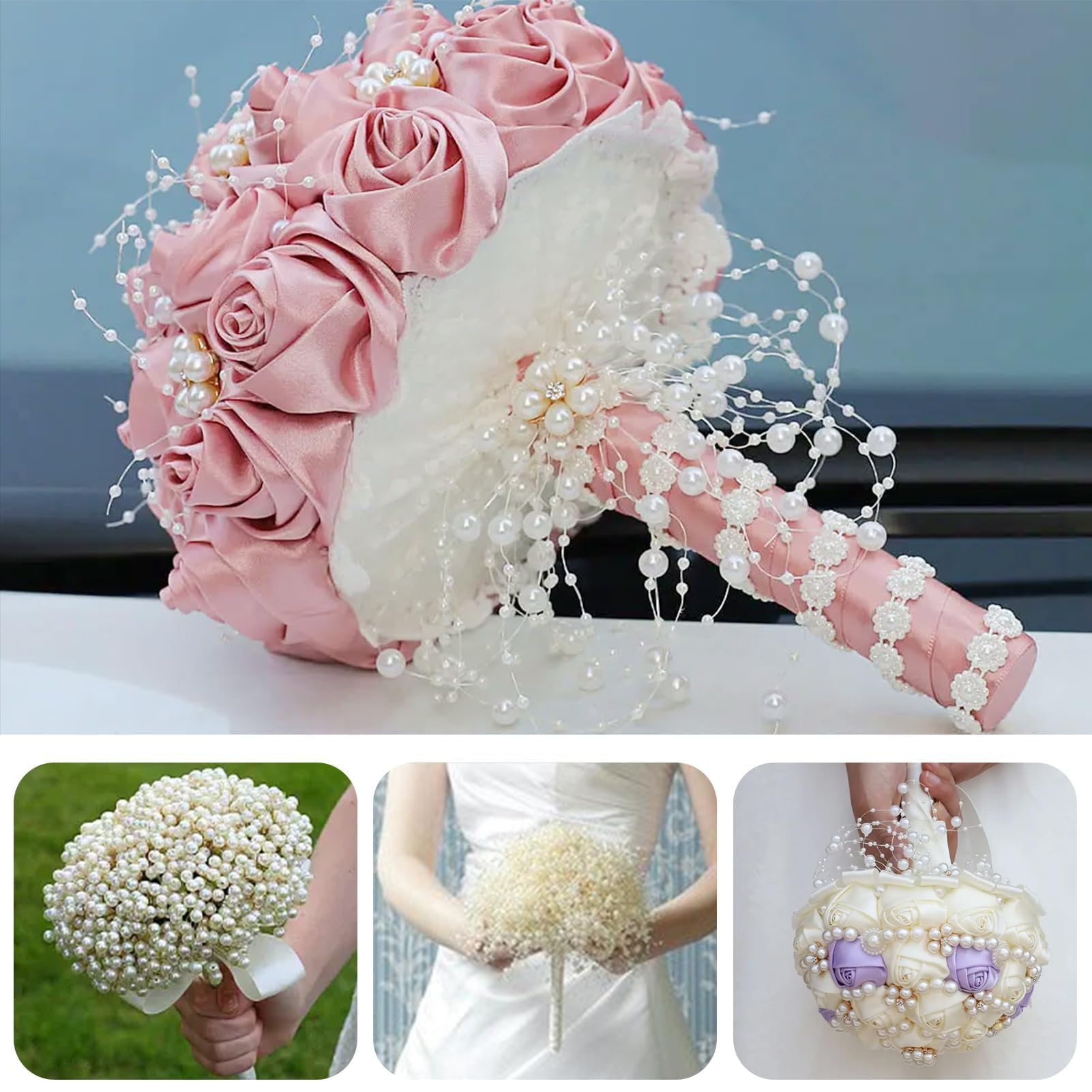 Ghirlanda di perle finte da 3mm per artigianato, Catena Perle Decorative da 50 Metri per Decorazioni Albero di Natale, Tavola e Gioielli Fai-da-Te