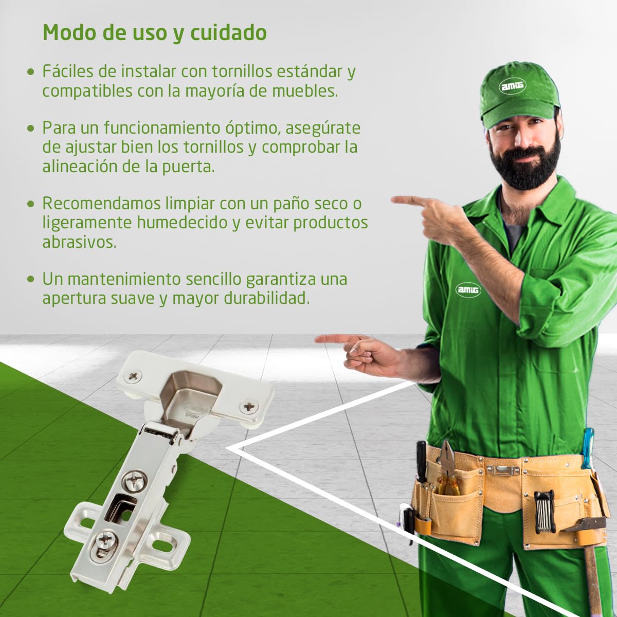 Amig - Pack de 20 Bisagras de Cazoleta Recta - Ø35 mm - Acero Niquelado - Pestillo de Apertura Rápida - Instalación Oculta para Muebles - Tacos y Tirafondos Premontados
